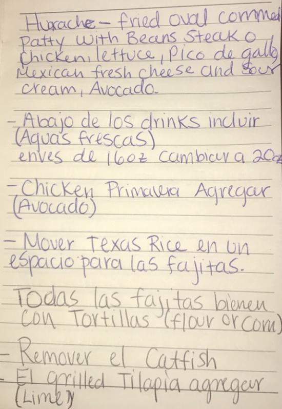 Page 4 of menu, Taco's Mexican #1 Lexington, GA